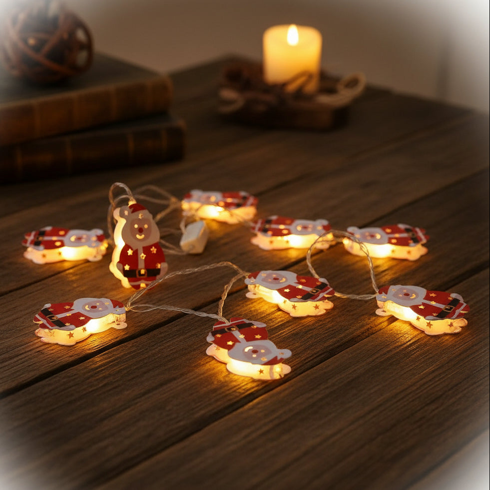 Coral Tree Santa LED String Lights – 10 Warm Fairy Lights, 155 cm Christmas Decoration for Home