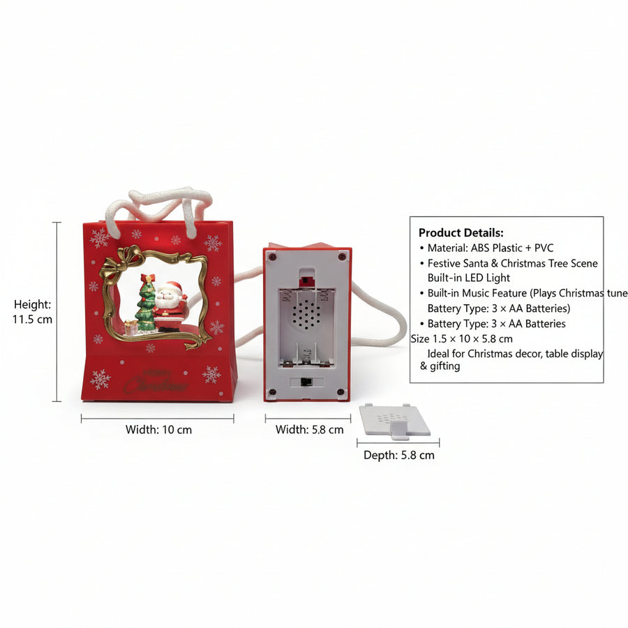 Coral Tree Santa Christmas Gift-Bag LED Light with Music | Festive Table Decor | Battery Operated