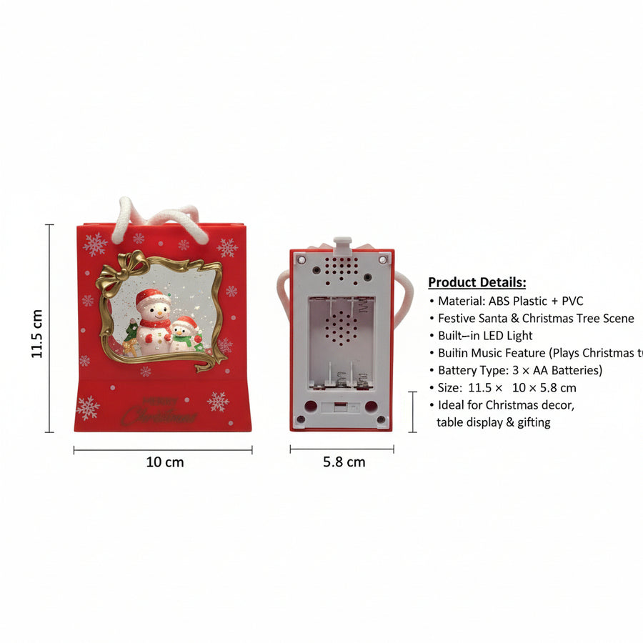 Coral Tree Santa Christmas Gift-Bag LED Light with Music | Festive Table Decor | Battery Operated