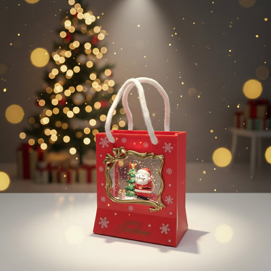 Coral Tree Santa Christmas Gift-Bag LED Light with Music | Festive Table Decor | Battery Operated