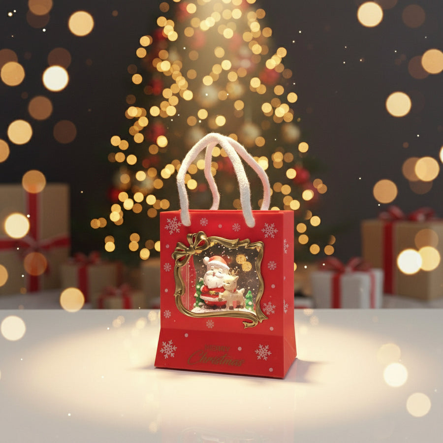 Coral Tree Santa Christmas Gift-Bag LED Light with Music | Festive Table Decor | Battery Operated