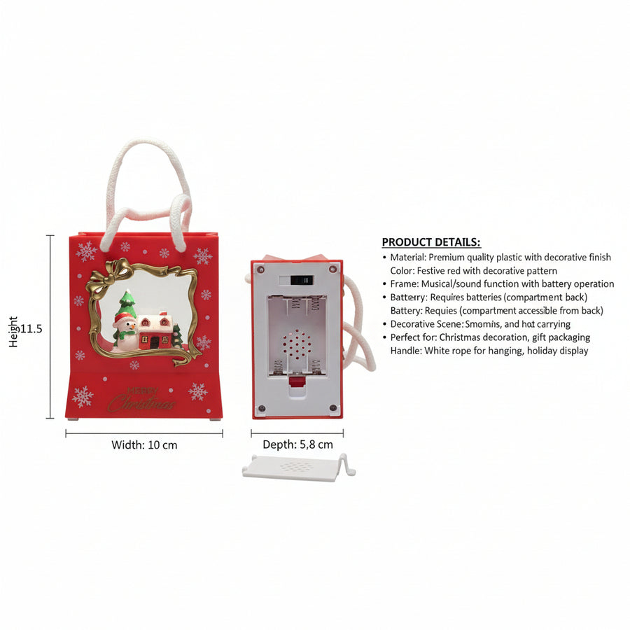 Coral Tree Santa Christmas Gift-Bag LED Light with Music | Festive Table Decor | Battery Operated