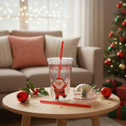 Christmas Santa Glitter Tumbler with Dome Lid & Straw – 20.5 cm
