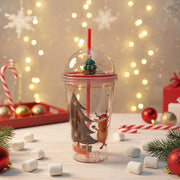 Christmas Santa Glitter Tumbler with Dome Lid & Straw – 20.5 cm