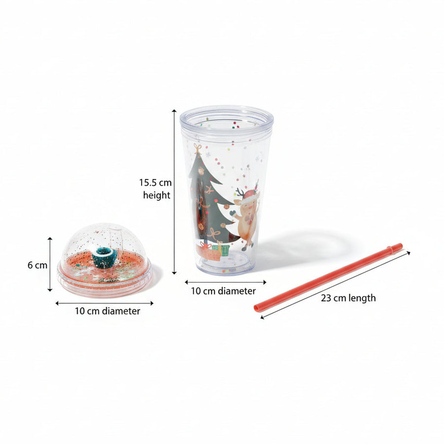 Christmas Santa Glitter Tumbler with Dome Lid & Straw – 20.5 cm
