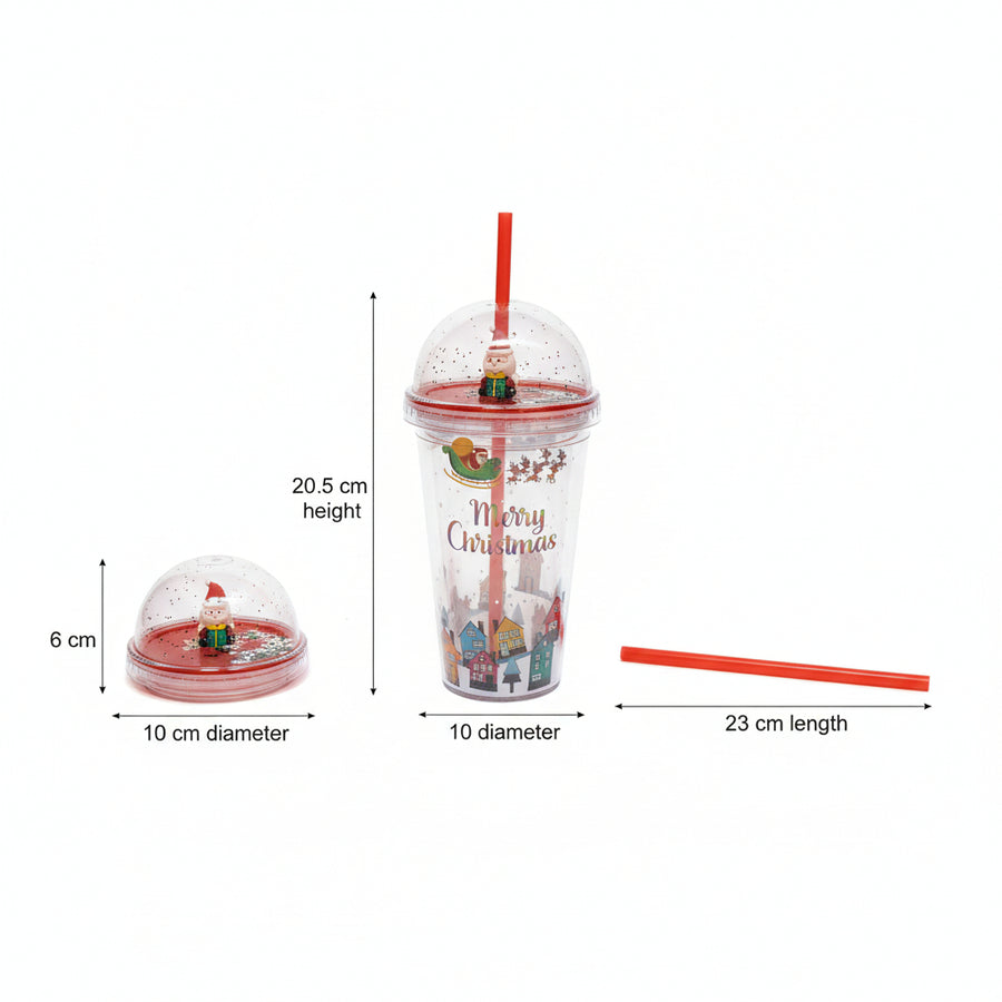 Christmas Santa Glitter Tumbler with Dome Lid & Straw – 20.5 cm