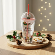 Christmas Santa Glitter Tumbler with Dome Lid & Straw – 20.5 cm
