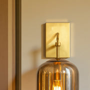 Amber Glass Wall Light with Brass Finish – Modern Decorative Wall Sconce