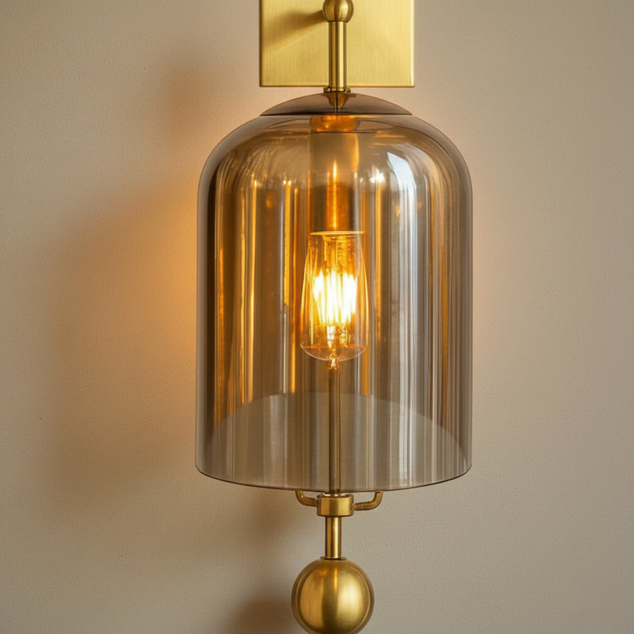 Amber Glass Wall Light with Brass Finish – Modern Decorative Wall Sconce
