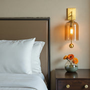 Amber Glass Wall Light with Brass Finish – Modern Decorative Wall Sconce