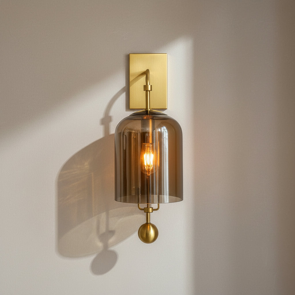 Amber Glass Wall Light with Brass Finish – Modern Decorative Wall Sconce