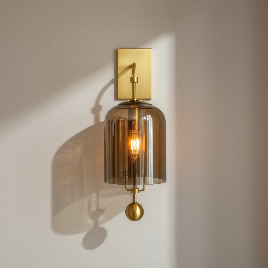 Amber Glass Wall Light with Brass Finish – Modern Decorative Wall Sconce