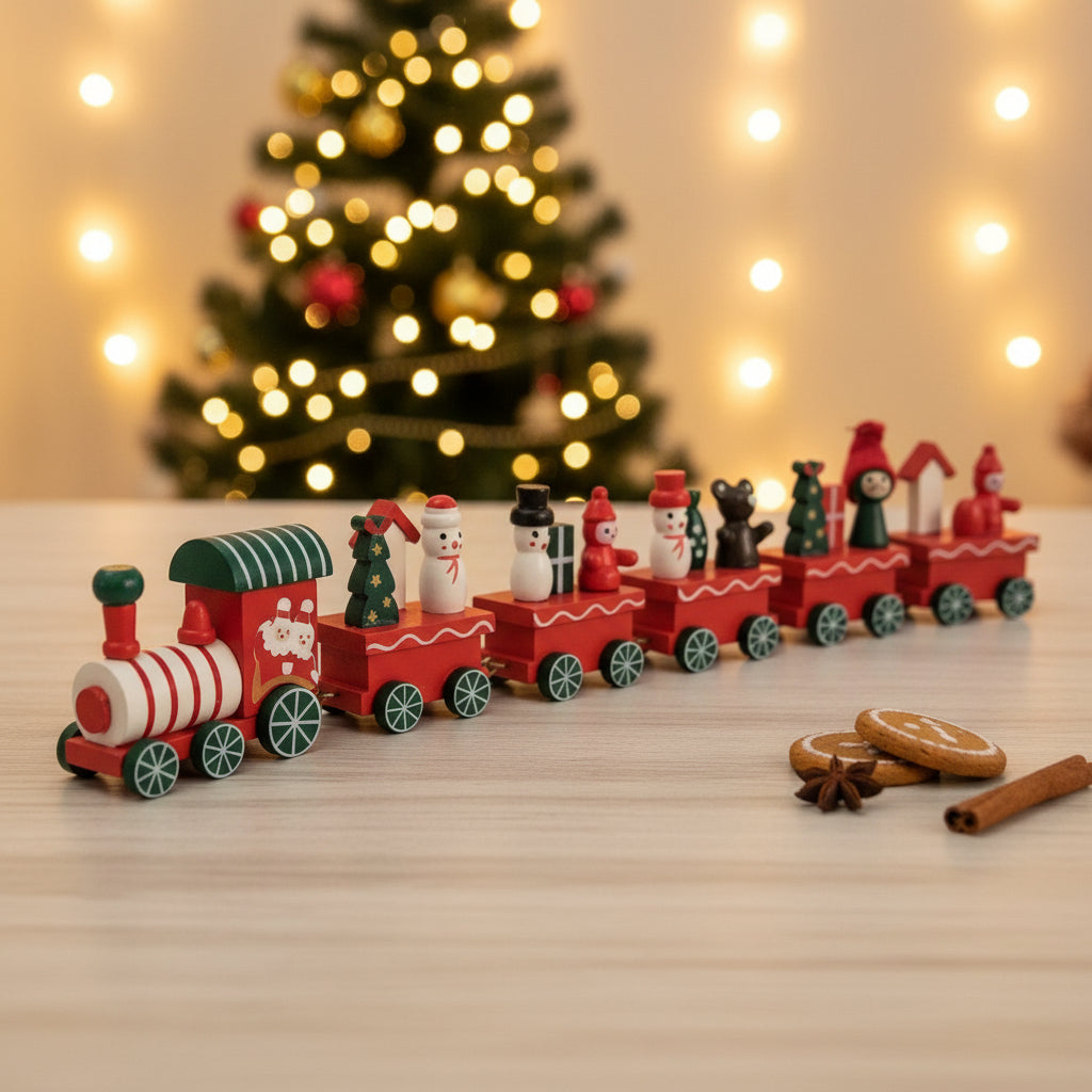Train en bois décoratif クリスマス 木製 装飾列車セット Premium Wooden Christmas Decorative Train — 5-Box Festive Ornament