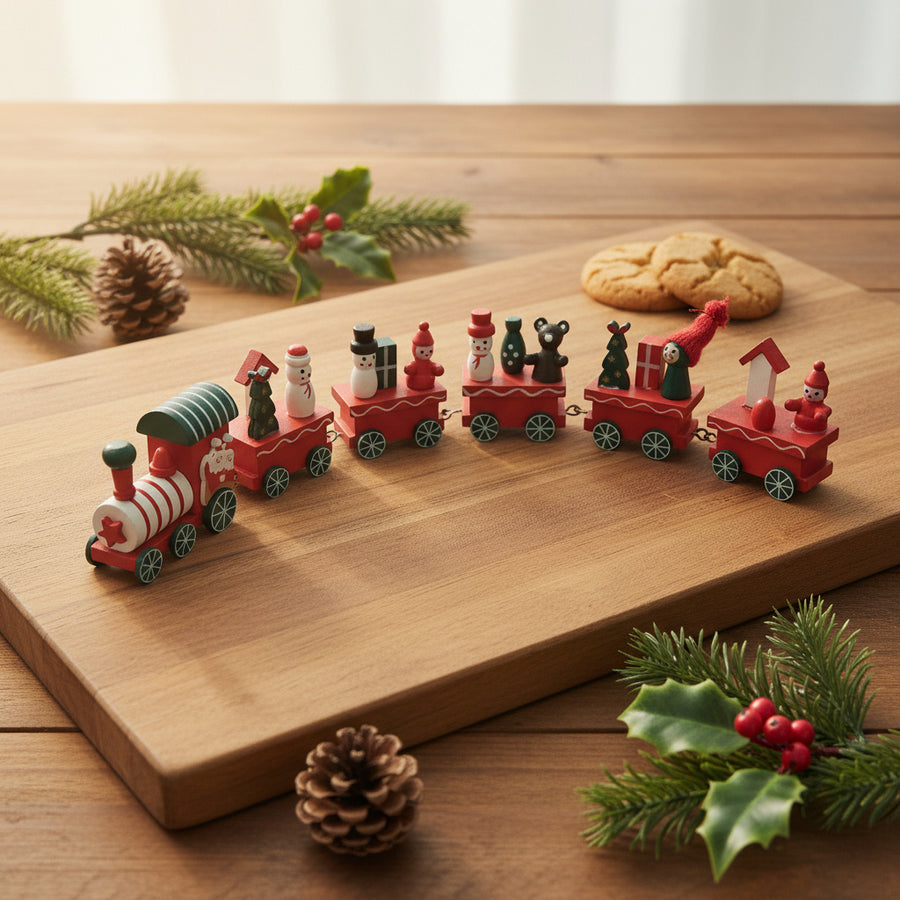 Premium Wooden Christmas Decorative Train — 5-Box Festive Ornament Set