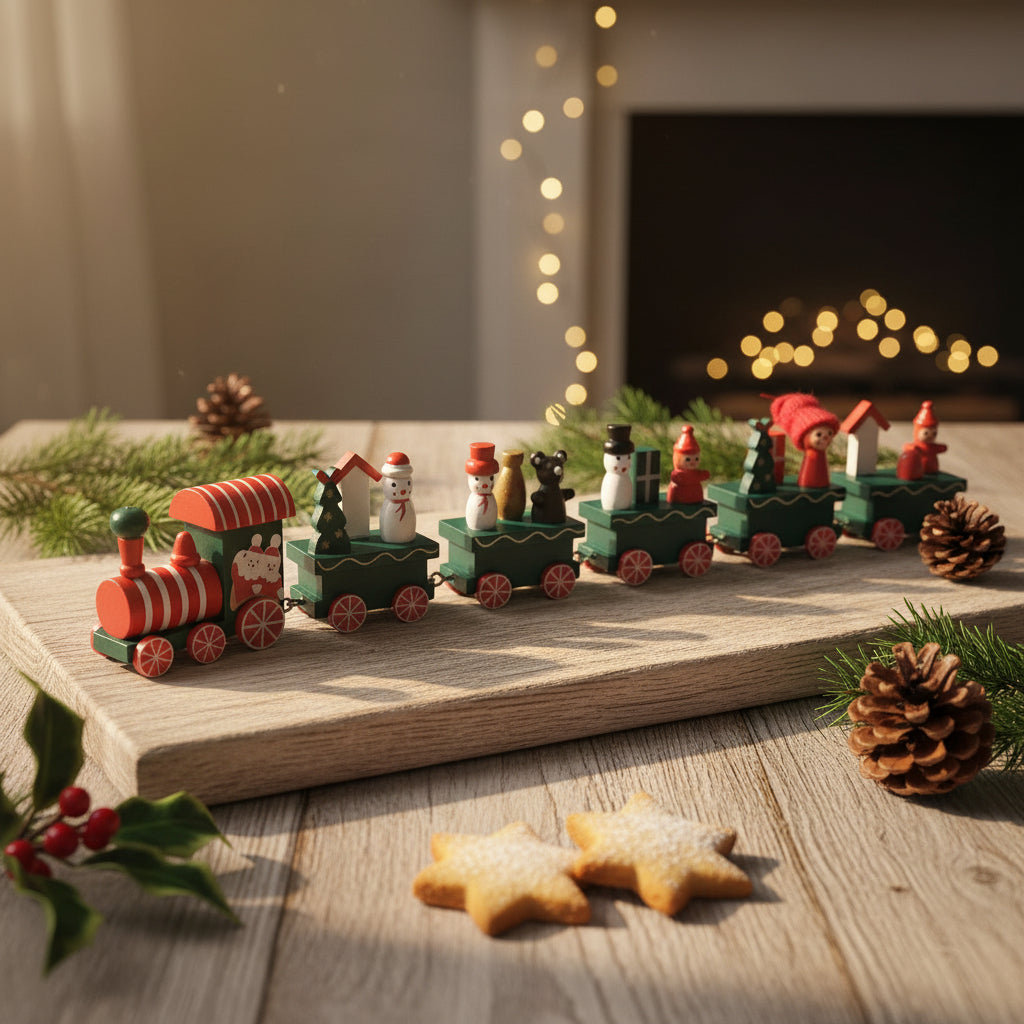 Premium Wooden Christmas Decorative Train — 5-Box Festive Ornament
