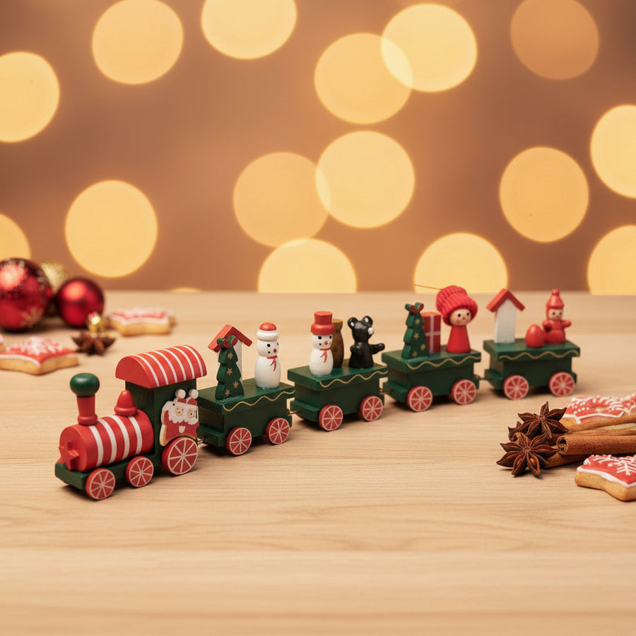 Premium Wooden Christmas Decorative Train — 5-Box Festive Ornament Set