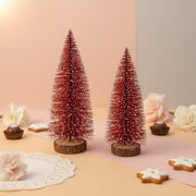 Set of 2 Mini Bottle Brush Christmas Trees – Red (Snow Frosted)