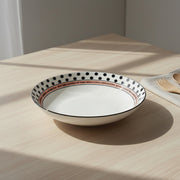 Ceramic Serving Bowl with Polka Dot Rim & Printed Quote | Modern Pasta, Salad & Snack Bowl for Dining, Kitchen & Gifting