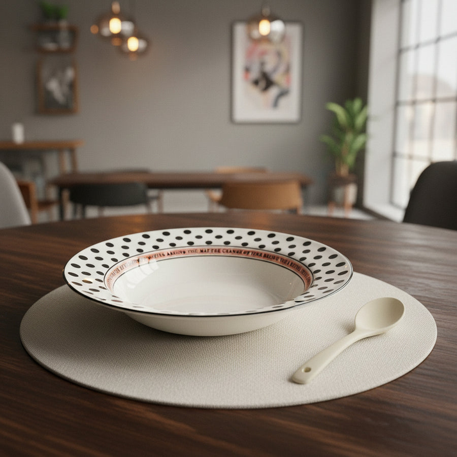 Polka Dot Ceramic Pasta Bowl – White with Black Dots