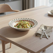 Polka Dot Ceramic Pasta Bowl – White with Black Dots