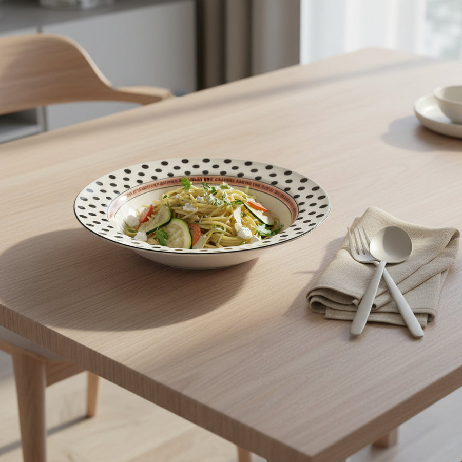 Polka Dot Ceramic Pasta Bowl – White with Black Dots