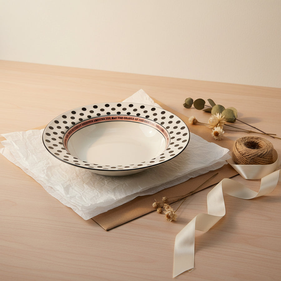 Polka Dot Ceramic Pasta Bowl – White with Black Dots