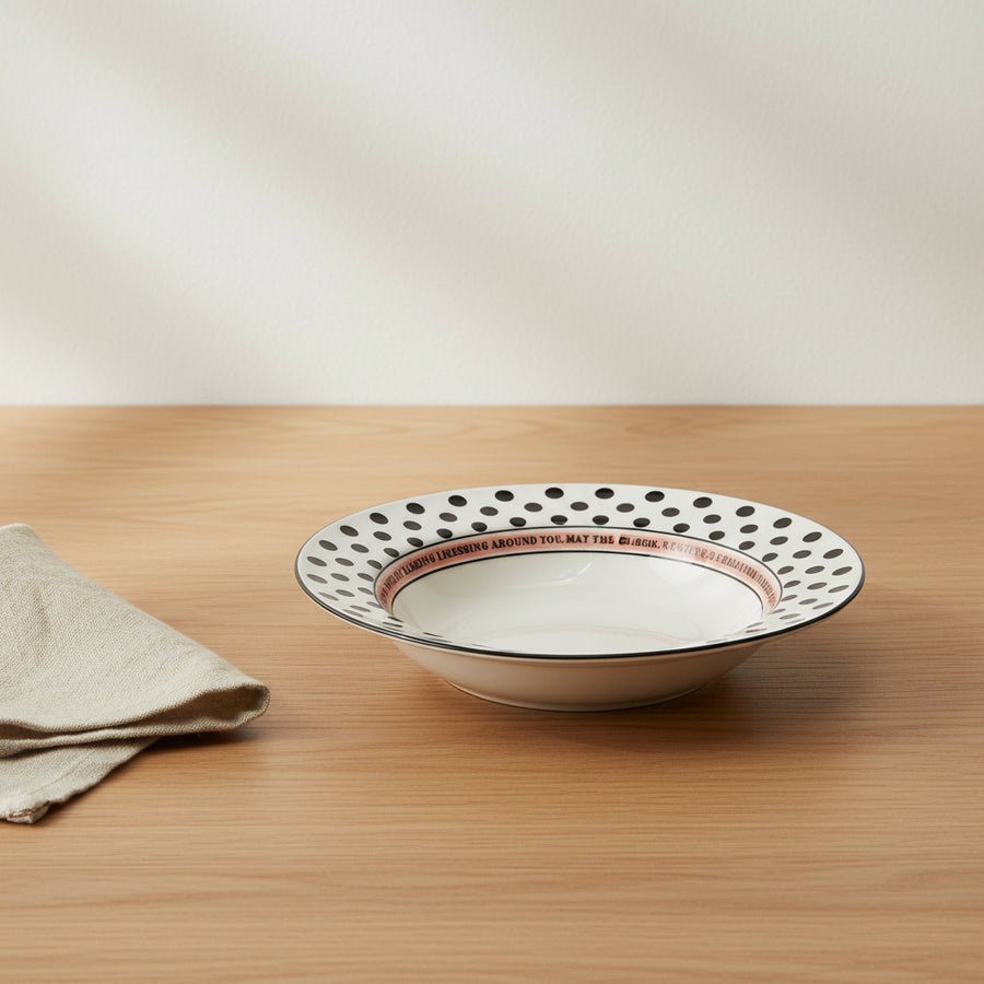 Polka Dot Ceramic Pasta Bowl – White with Black Dots
