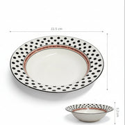 Polka Dot Ceramic Pasta Bowl – White with Black Dots