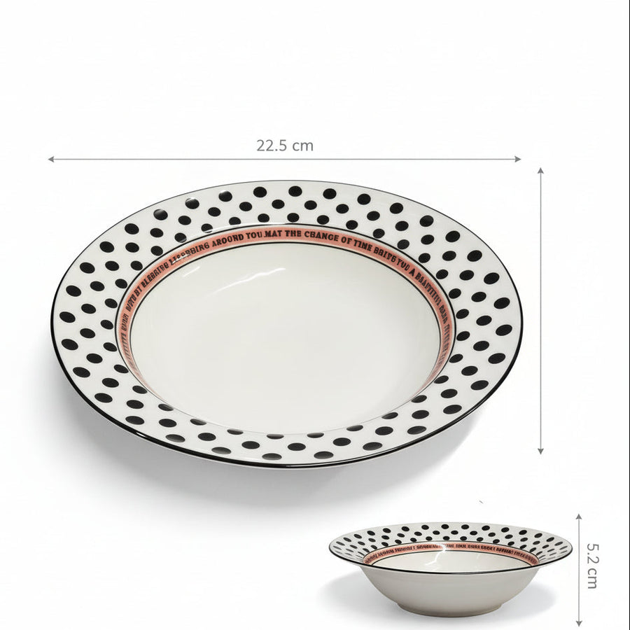Polka Dot Ceramic Pasta Bowl – White with Black Dots