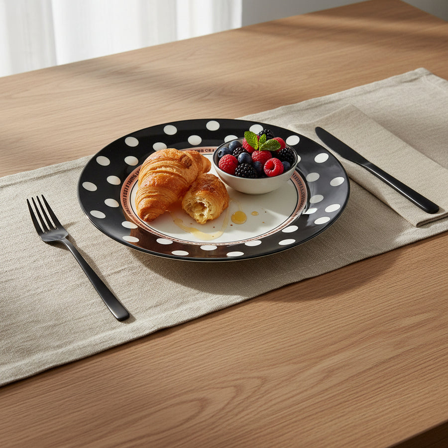 Premium Ceramic Polka Dot Dinner Plate – 26 cm Flat Serving Plate