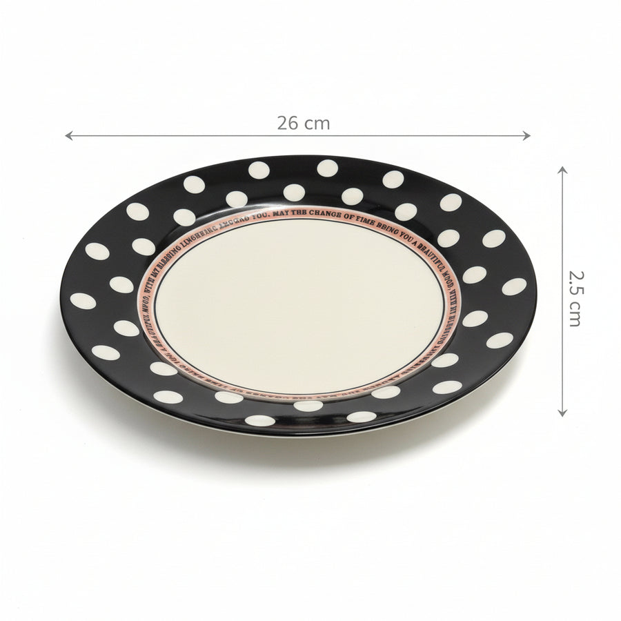 Premium Ceramic Polka Dot Dinner Plate – 26 cm Flat Serving Plate