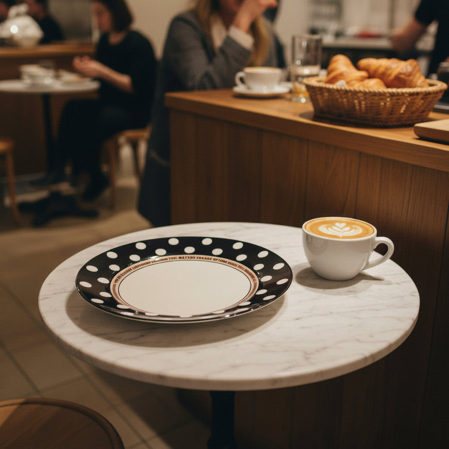 Premium Ceramic Polka Dot Dinner Plate – 26 cm Flat Serving Plate