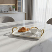 set of 3 off- White & Gold Rectangular Serving Tray