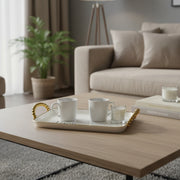 set of 3 off- White & Gold Rectangular Serving Tray