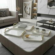 set of 3 off- White & Gold Rectangular Serving Tray