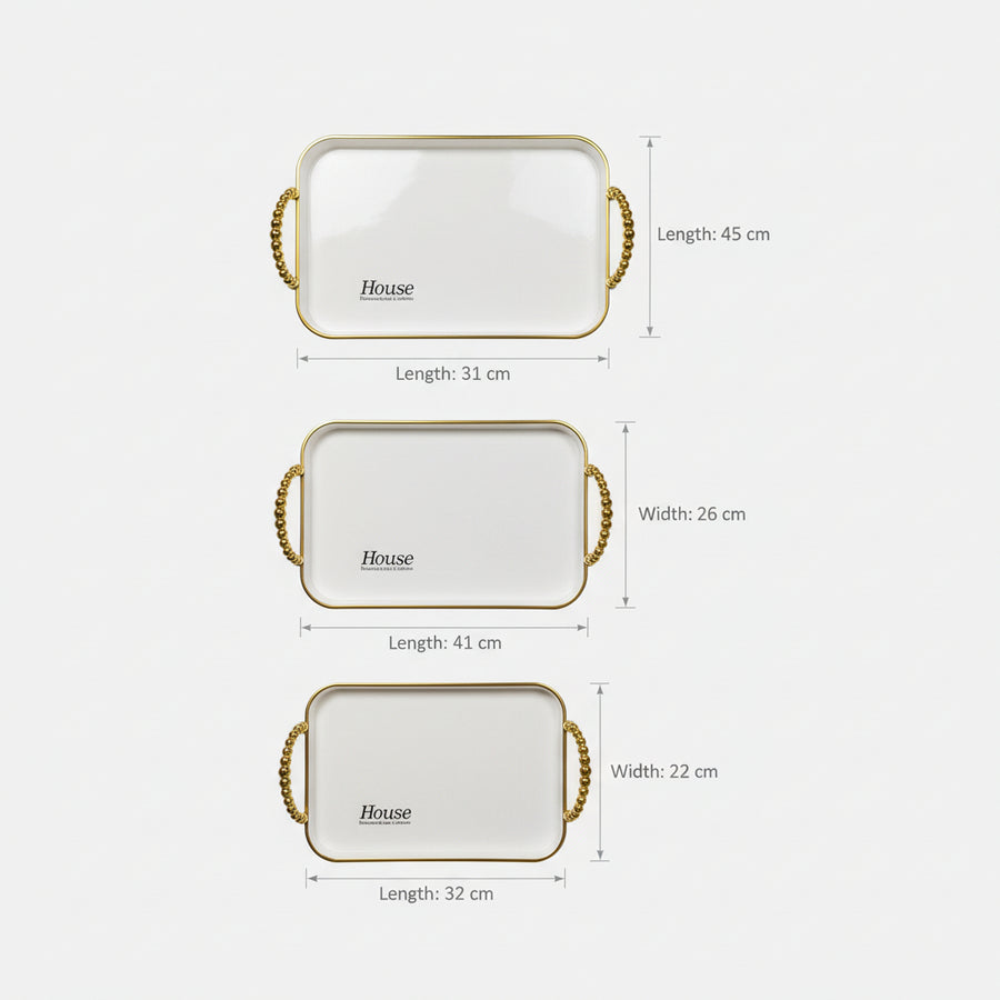 set of 3 off- White & Gold Rectangular Serving Tray