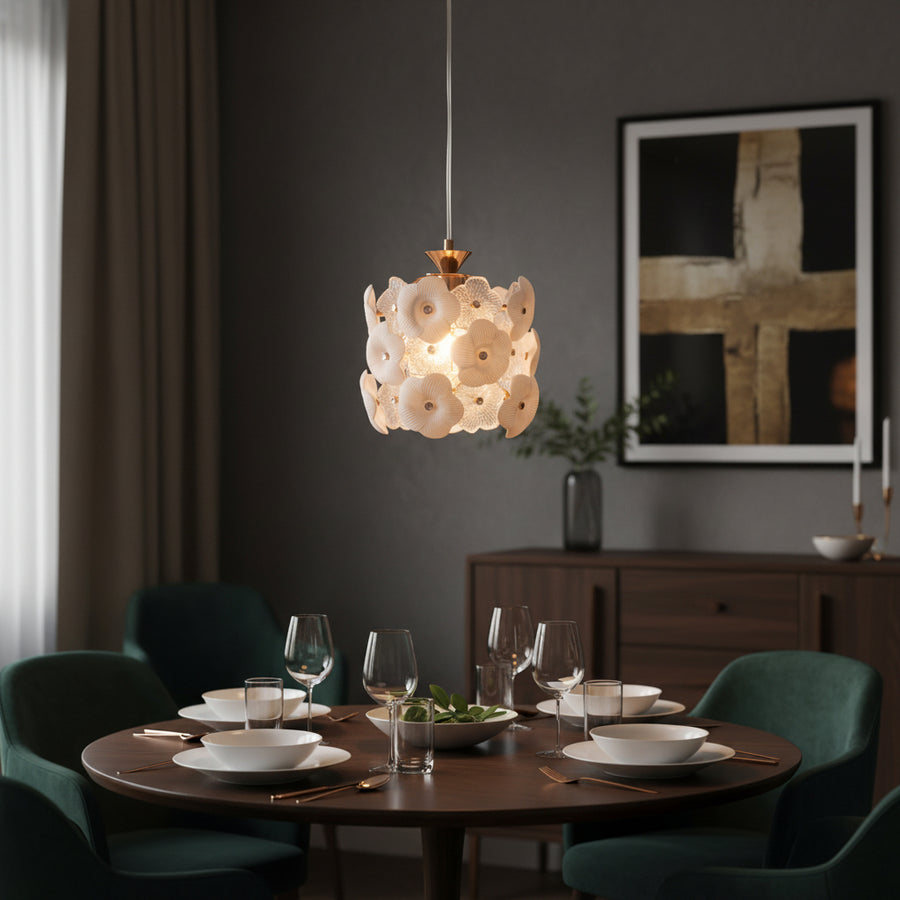 Luxury Floral Glass Pendant Light – Gold Finish Hanging Ceiling Lamp