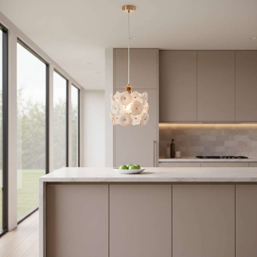 Luxury Floral Glass Pendant Light – Gold Finish Hanging Ceiling Lamp