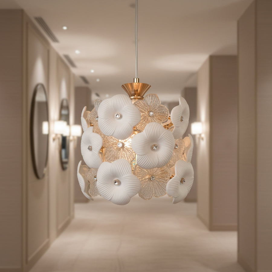Luxury Floral Glass Pendant Light – Gold Finish Hanging Ceiling Lamp