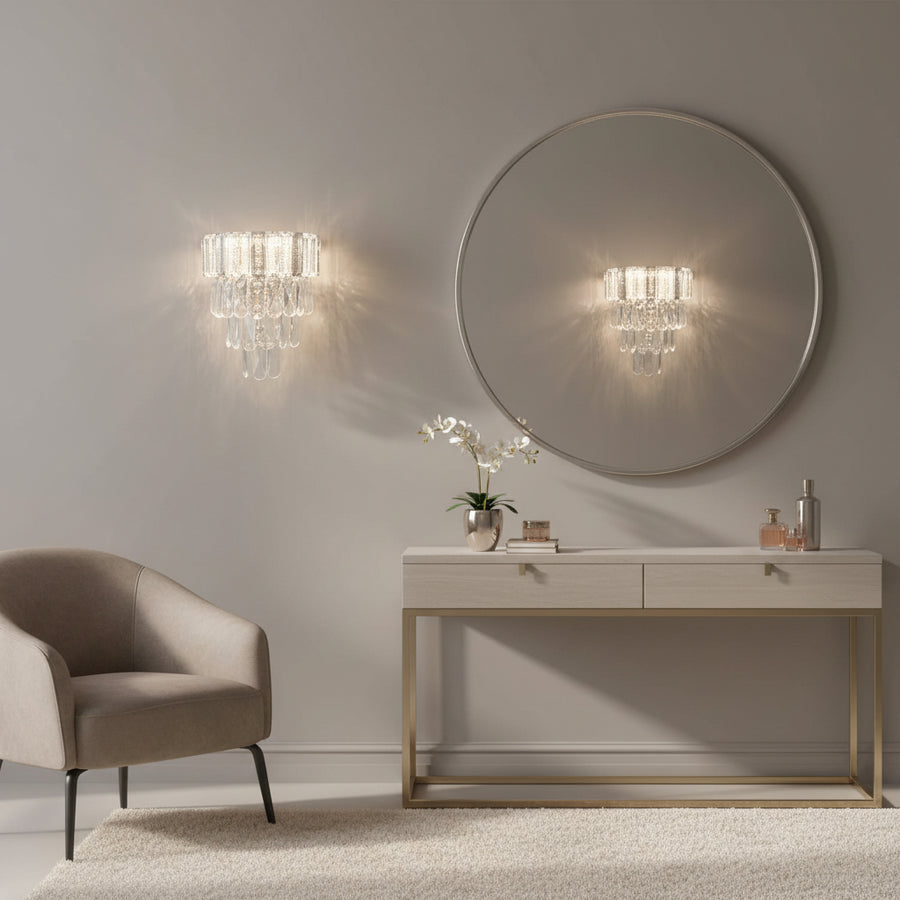 Luxury Crystal Wall Sconce with Built-in LED | Decorative Glass Drop Wall Light