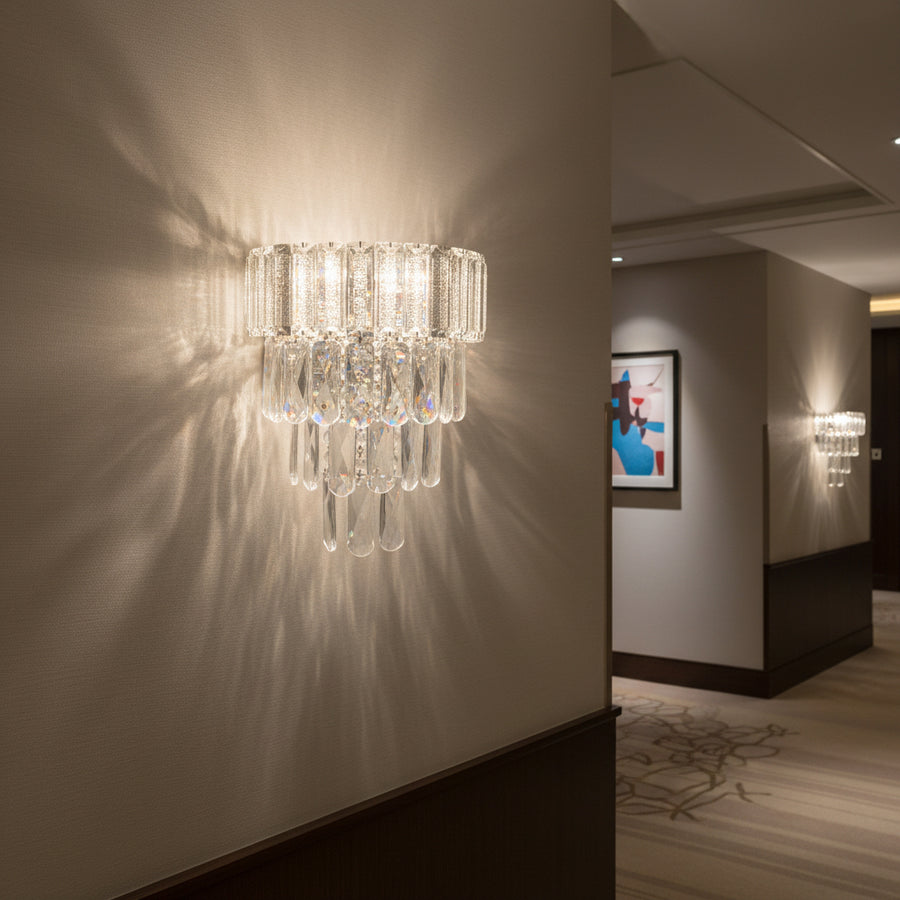 Luxury Crystal Wall Sconce with Built-in LED | Decorative Glass Drop Wall Light