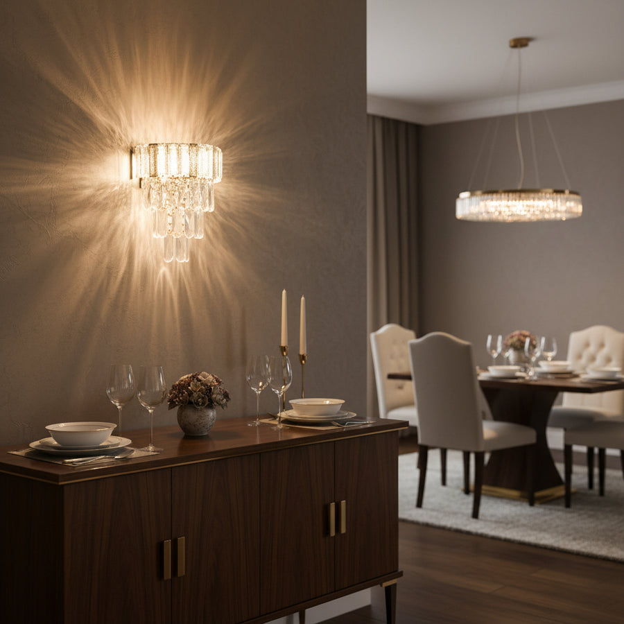 Luxury Crystal Wall Sconce with Built-in LED | Decorative Glass Drop Wall Light