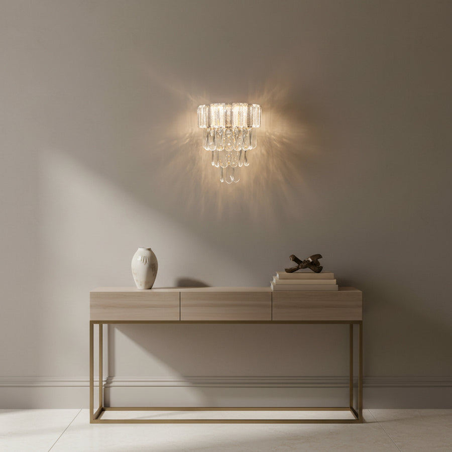 Luxury Crystal Wall Sconce with Built-in LED | Decorative Glass Drop Wall Light