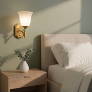 Brass Wall Light with Frosted Glass Shade | Modern Heritage Wall Sconce with Mint Accent