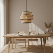 Handwoven Cane Double-Layer Pendant Light | 40 cm Rattan Ceiling Lamp | E27 Holder