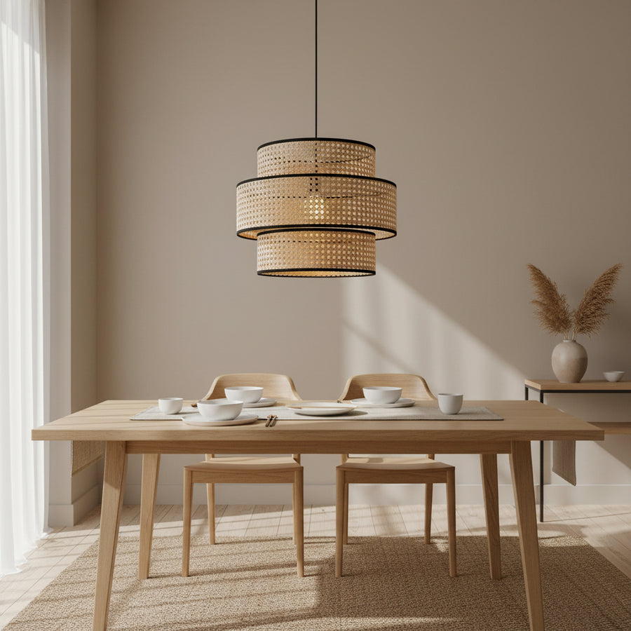 Handwoven Cane Double-Layer Pendant Light | 40 cm Rattan Ceiling Lamp | E27 Holder