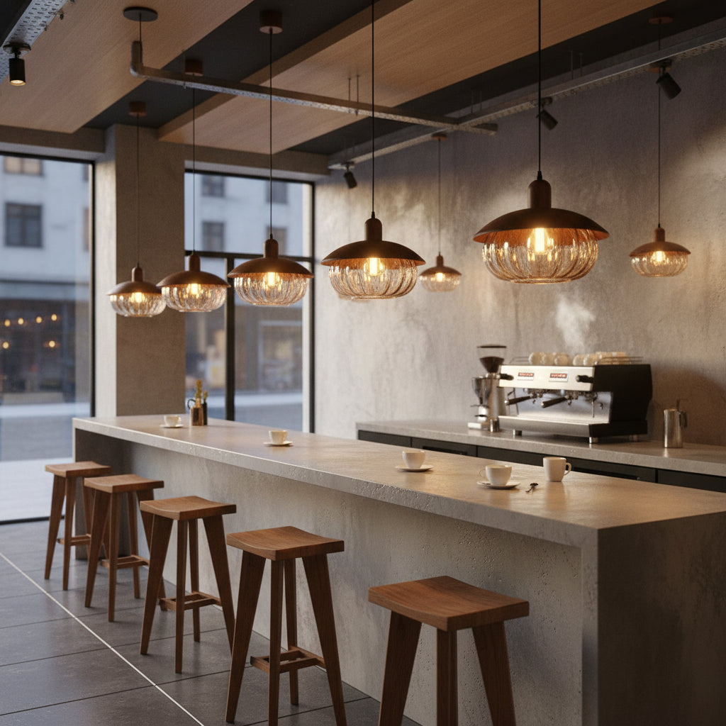 Metal & Ribbed Glass Pendant Light | 32 cm Modern Hanging Ceiling Lamp with Adjustable 80 cm Height