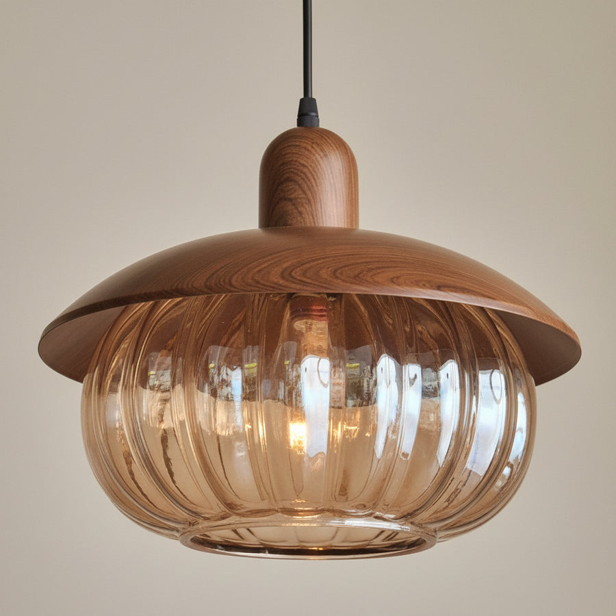 Metal & Ribbed Glass Pendant Light | 32 cm Modern Hanging Ceiling Lamp with Adjustable 80 cm Height