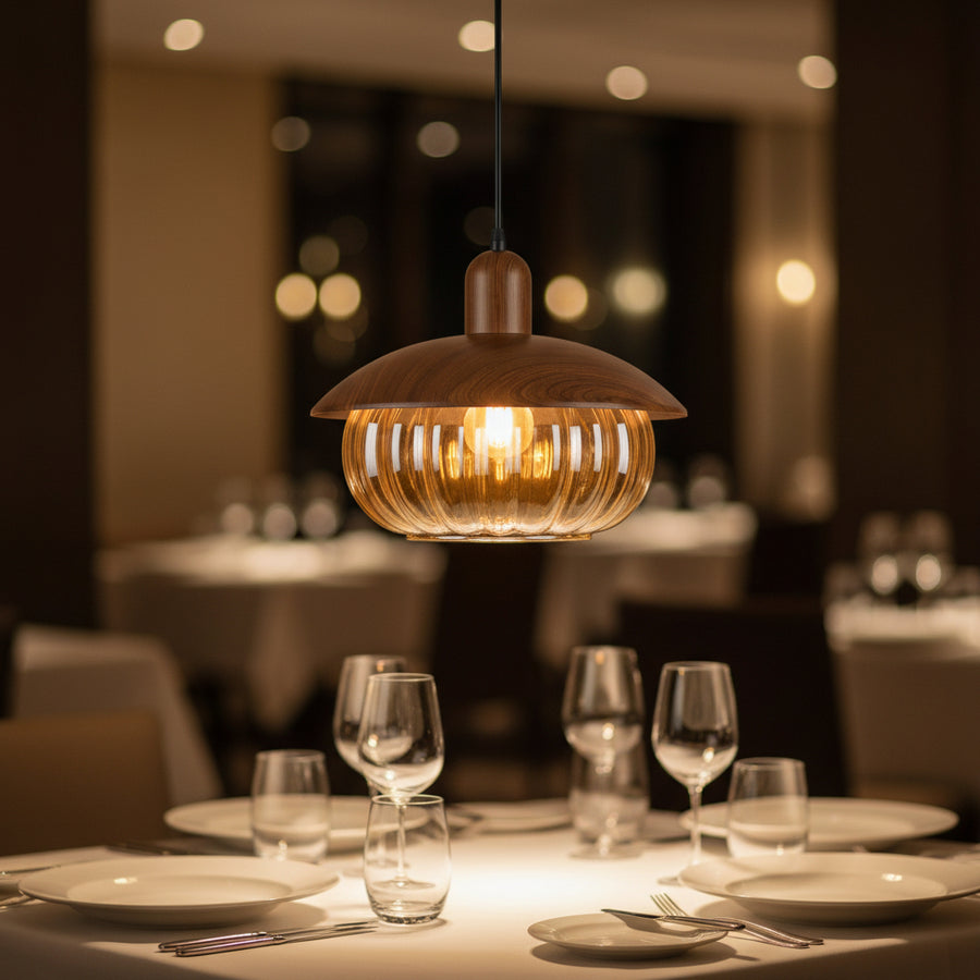 Metal & Ribbed Glass Pendant Light | 32 cm Modern Hanging Ceiling Lamp with Adjustable 80 cm Height