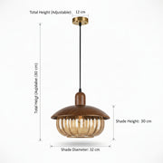 Metal & Ribbed Glass Pendant Light | 32 cm Modern Hanging Ceiling Lamp with Adjustable 80 cm Height